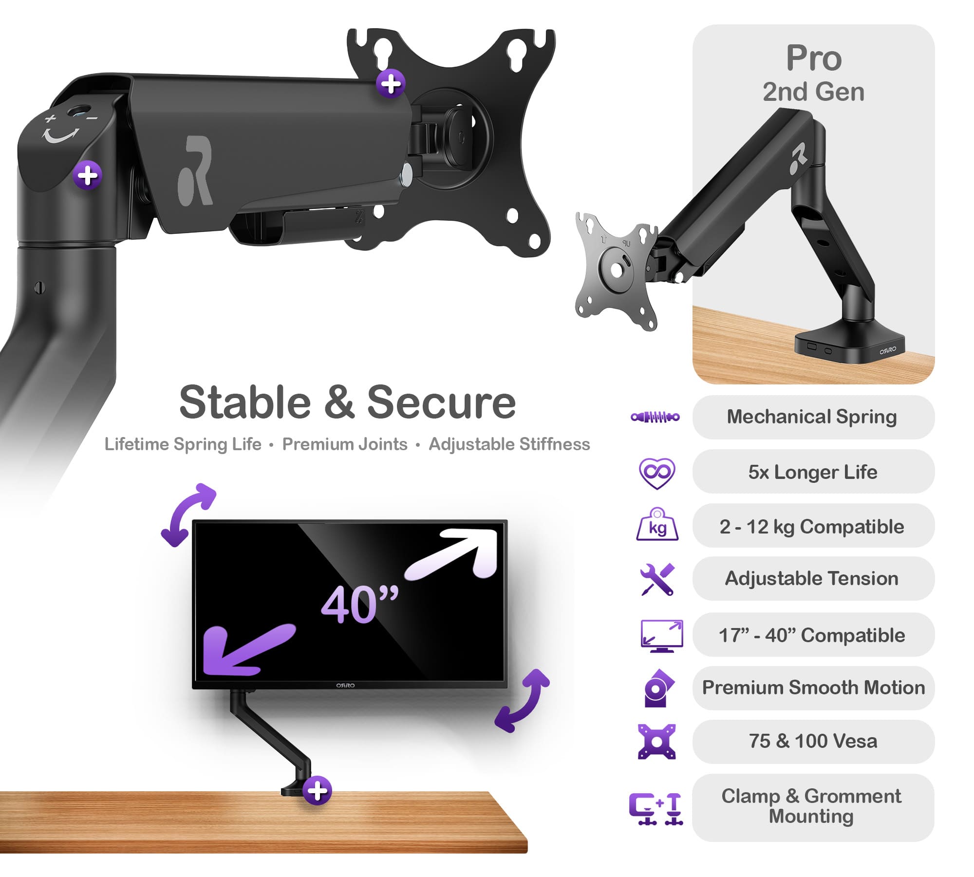 ORRO Pro Gen 2 - Single Monitor Arm