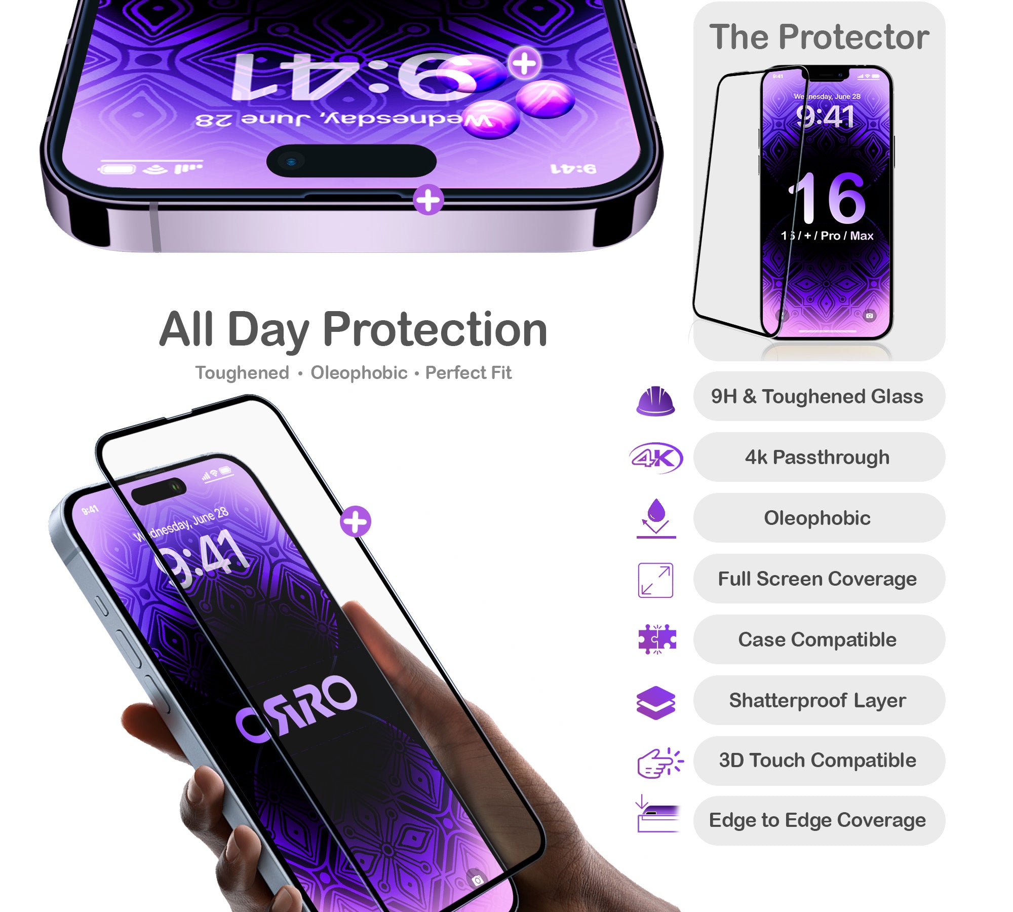 ORRO iPhone 16 Series Screen Protector - Clear
