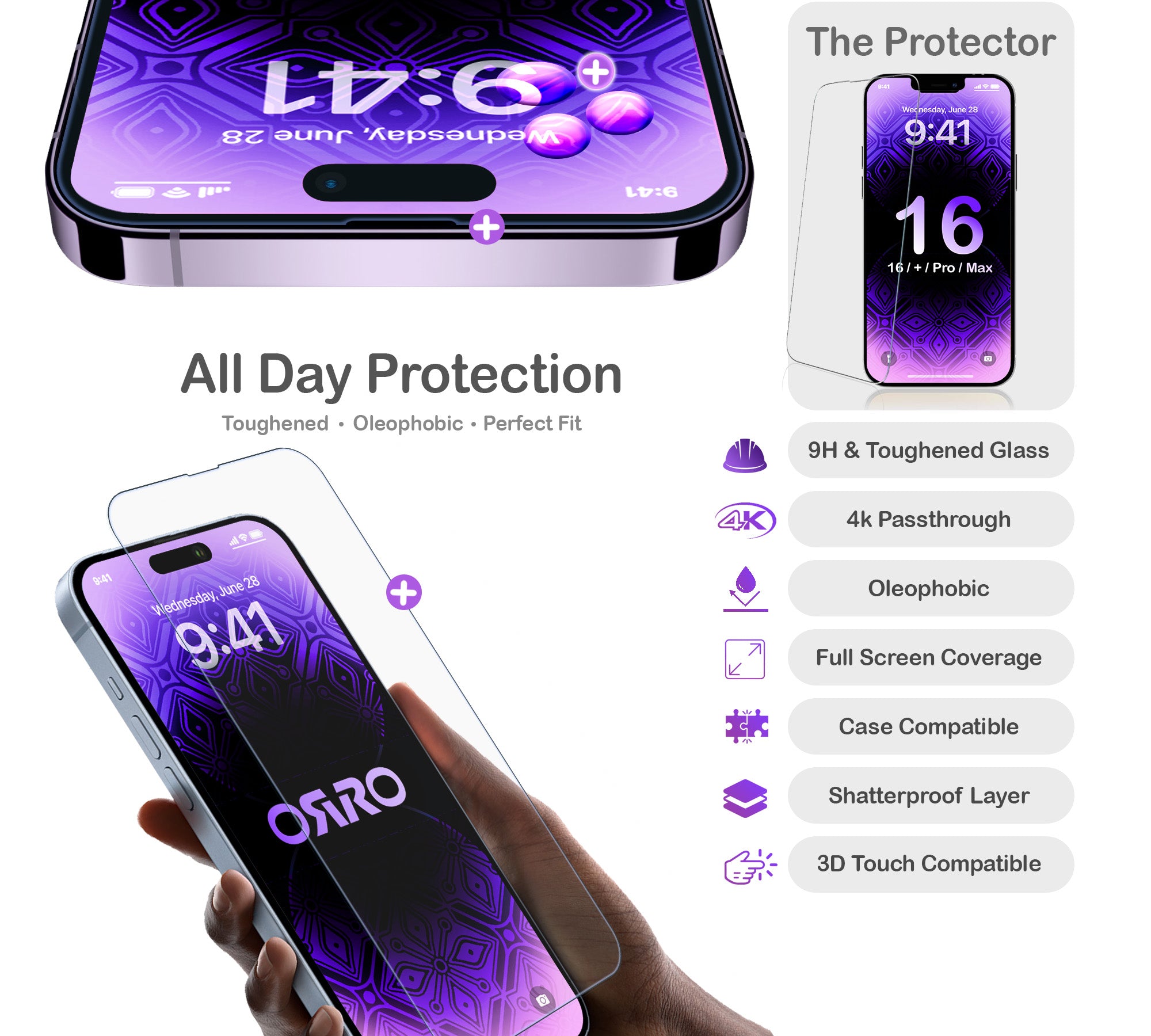 ORRO iPhone 16 Series Screen Protector - Clear