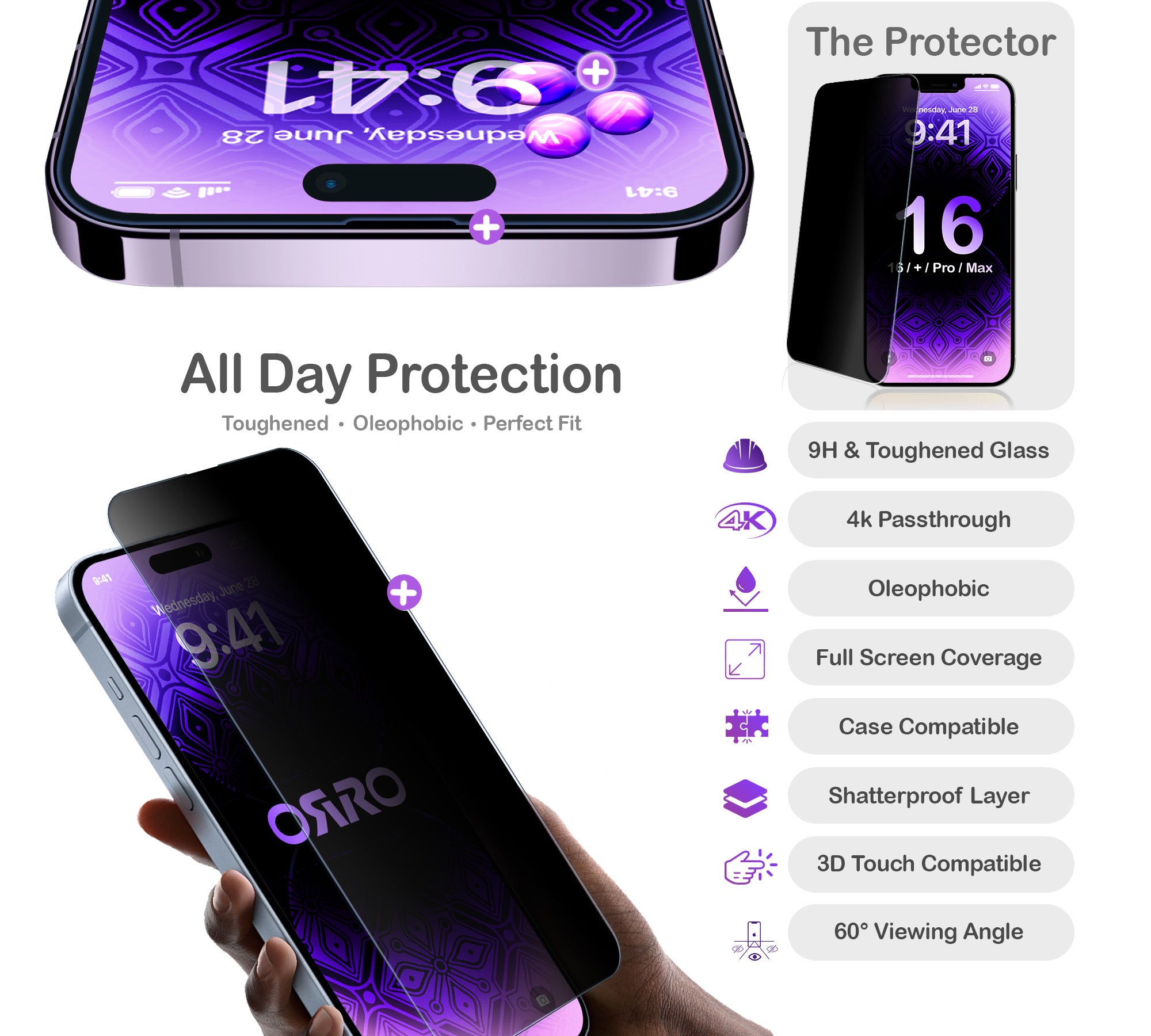 ORRO iPhone 16 Series Screen Protector - Privacy
