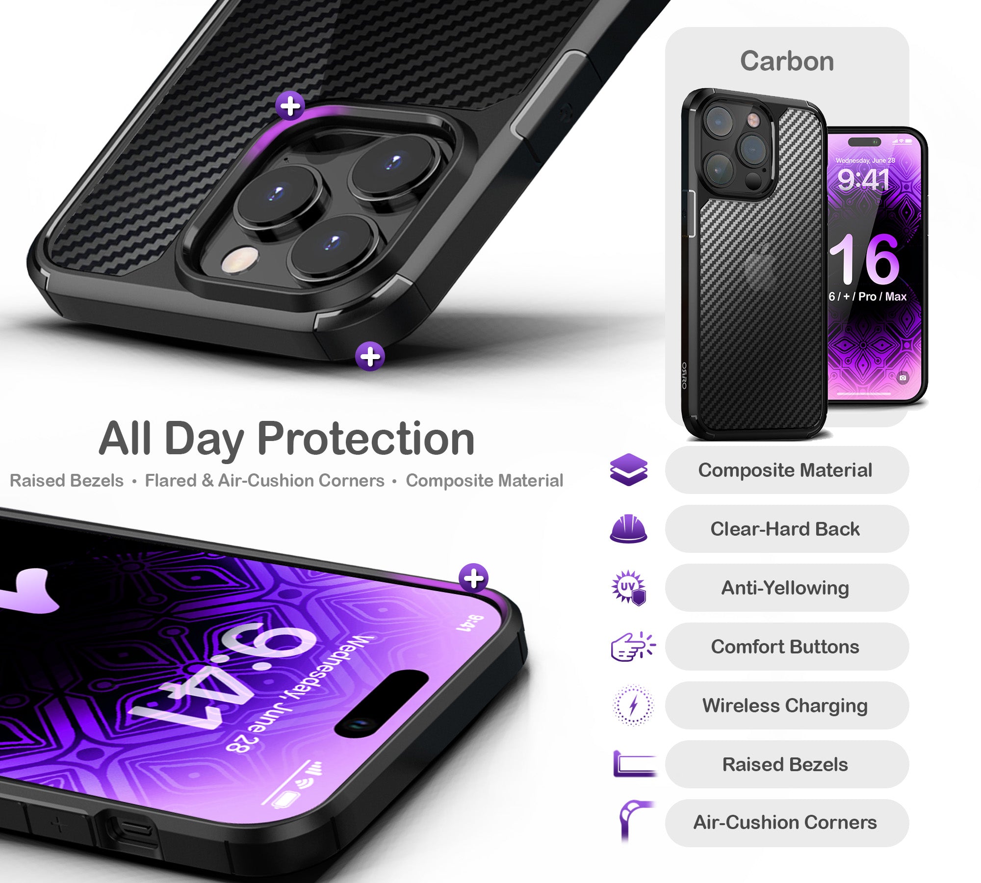 ORRO iPhone 16 Series Case - Clear Carbon Fibre Texture Case