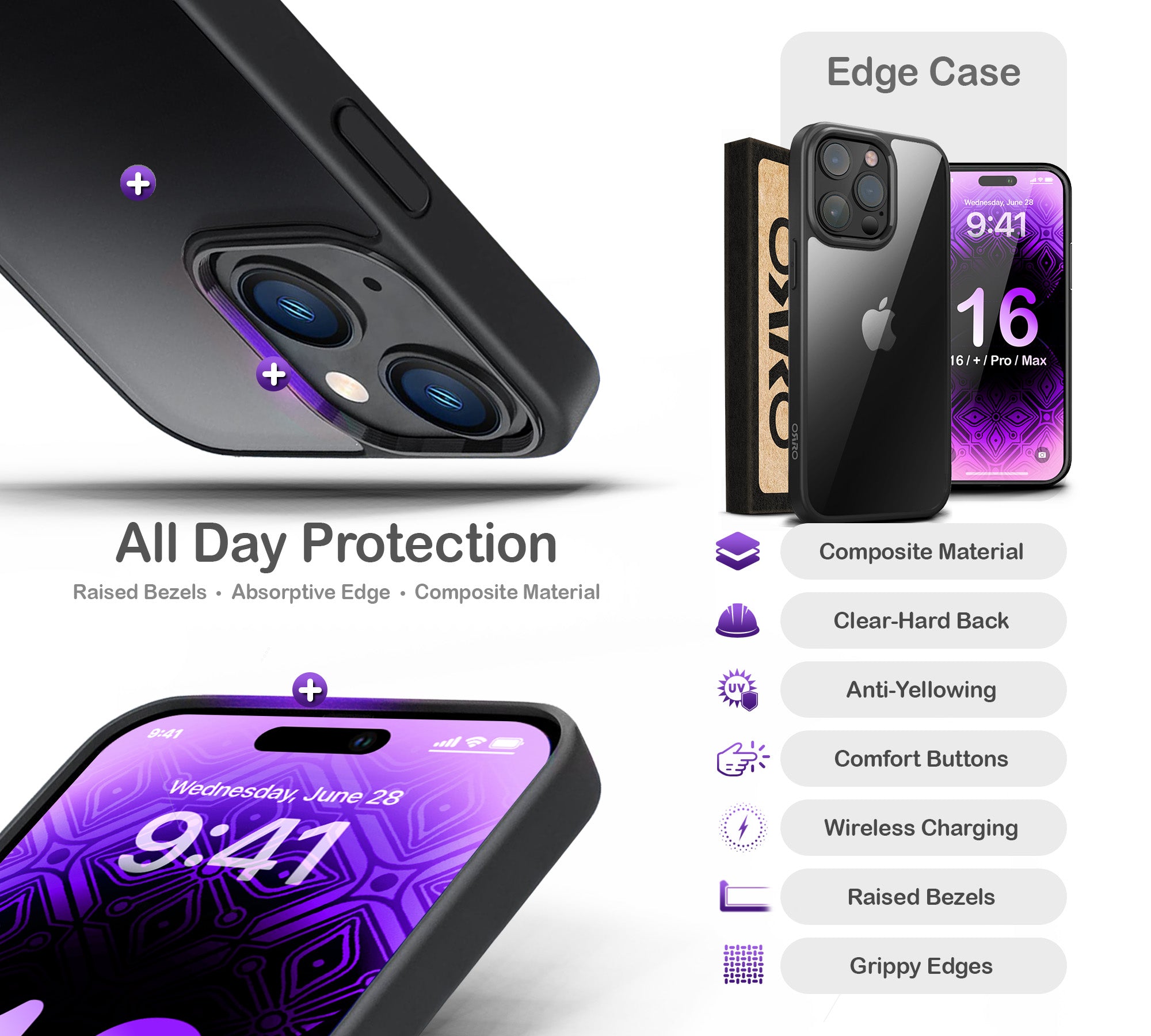 ORRO iPhone 16 Series Case - Black Edge Clear Back