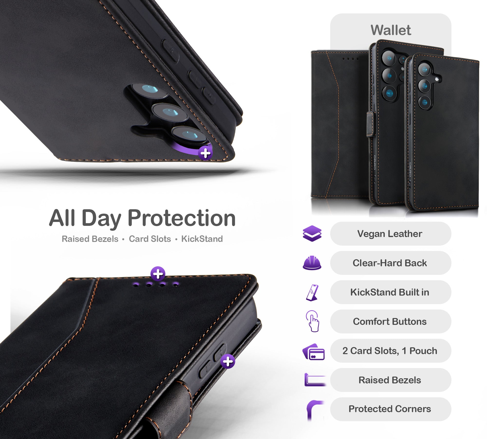 ORRO Samsung S25 Series Flip Vegan Leather Wallet Case