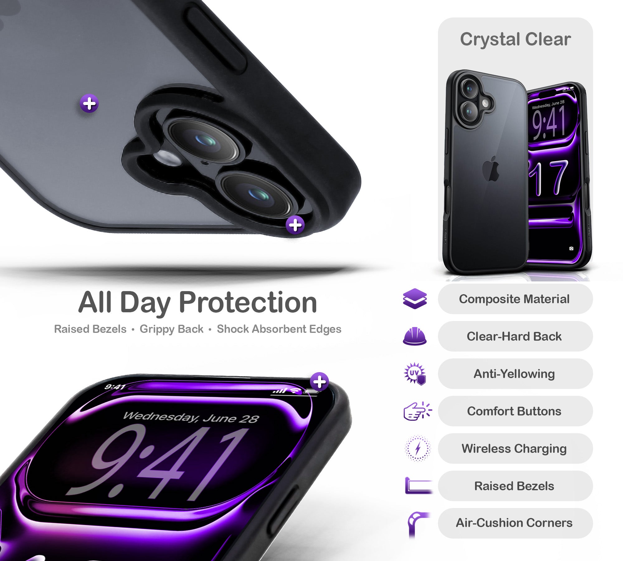 ORRO iPhone 17 Series Case - Black Edge Clear Back