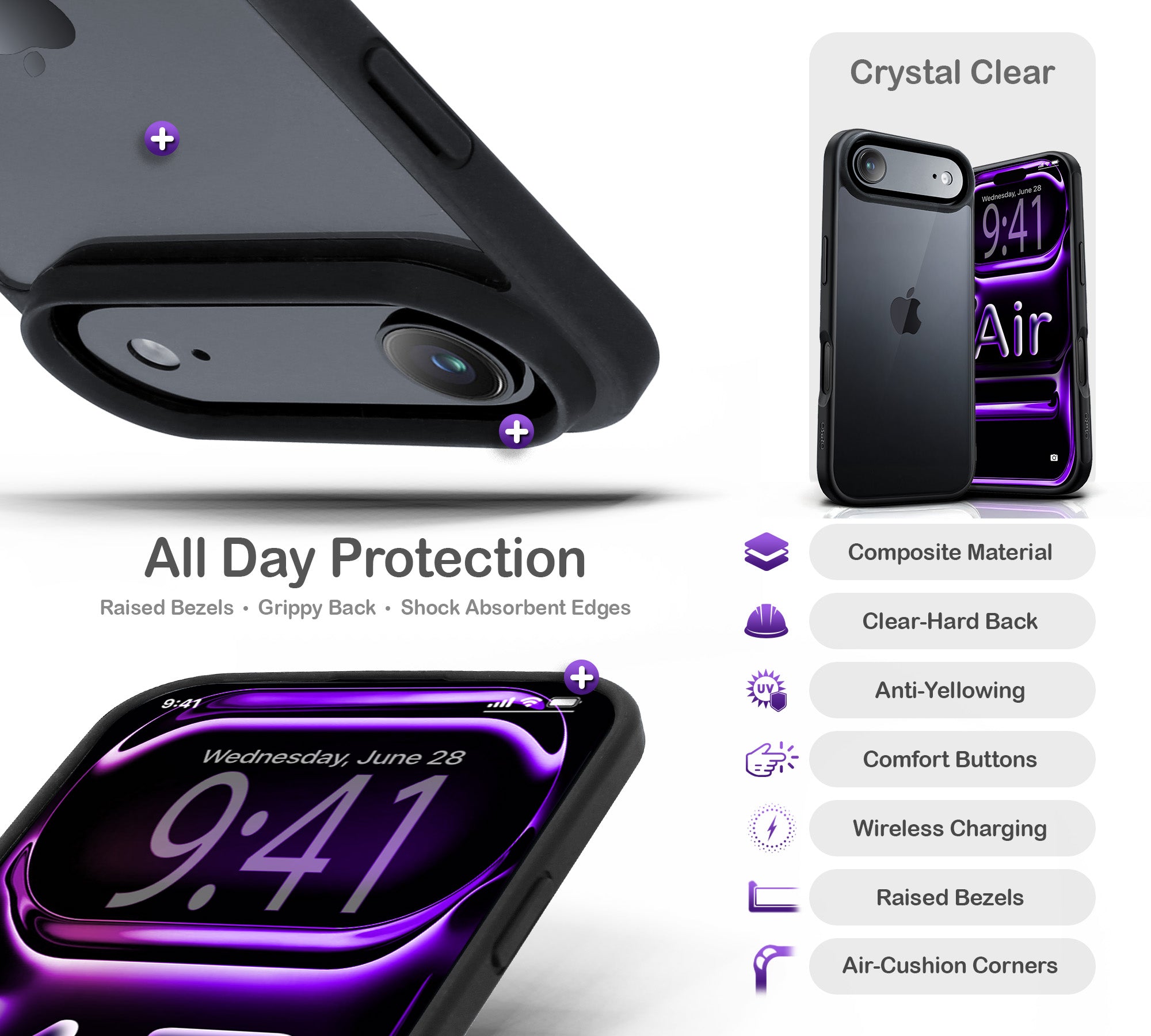 ORRO iPhone 17 Series Case - Black Edge Clear Back