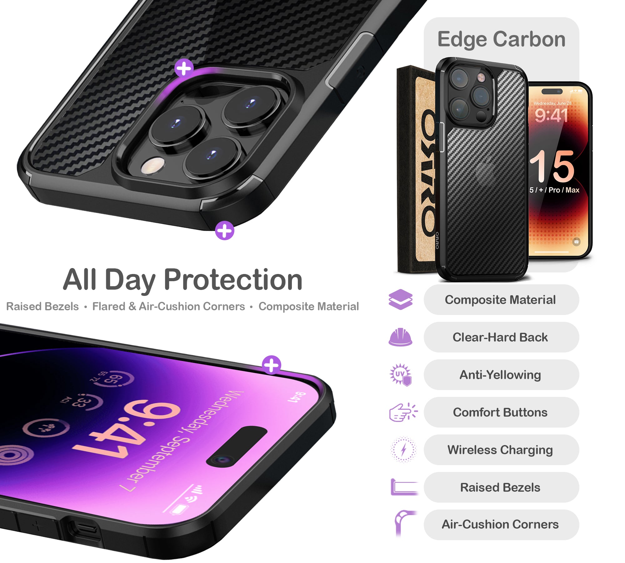 ORRO iPhone 15 Series Case - Clear Carbon Fibre Texture Case