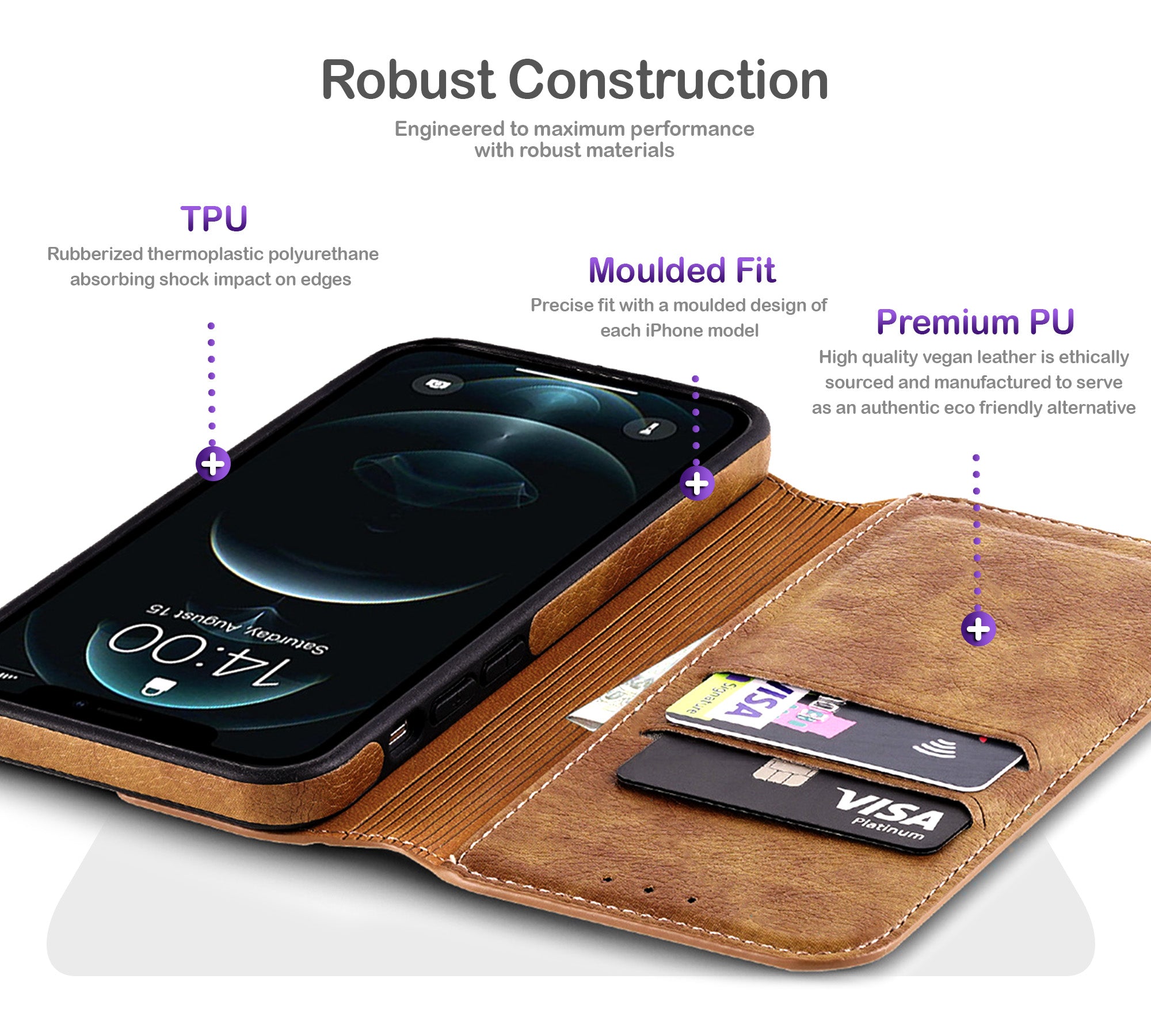ORRO iPhone 16 Series Case - Vegan Leather Wallet Flip