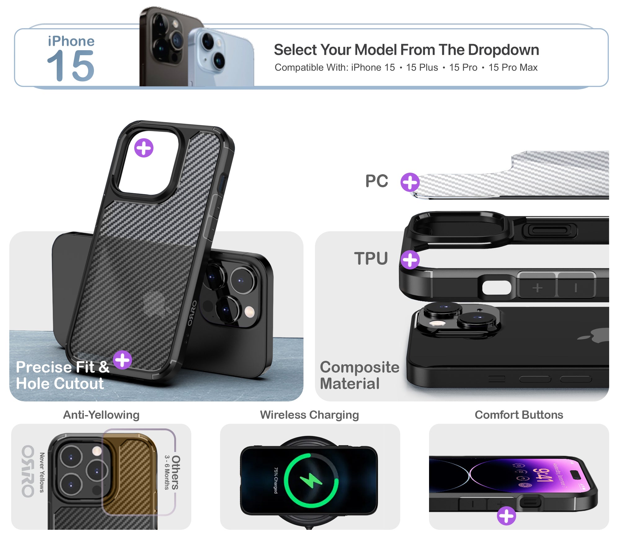 ORRO iPhone 15 Series Case - Clear Carbon Fibre Texture Case