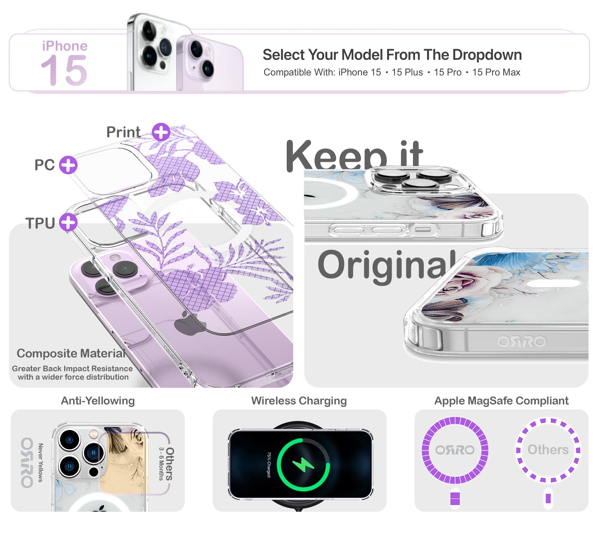 ORRO iPhone 15 Series Case - MagSafe Floral