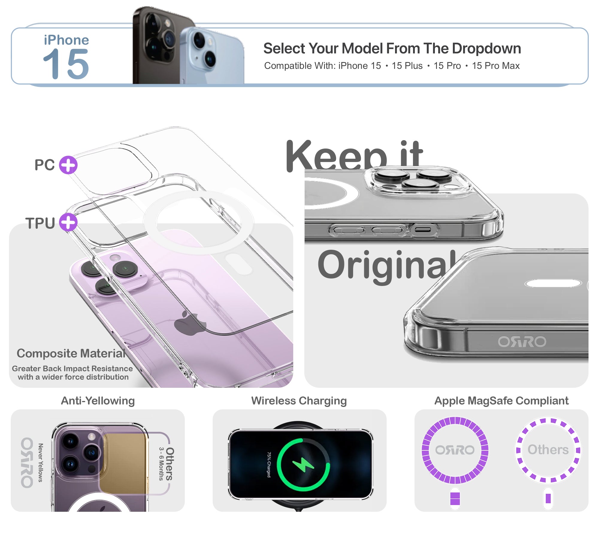 ORRO iPhone 15 Series Case - Clear MagSafe