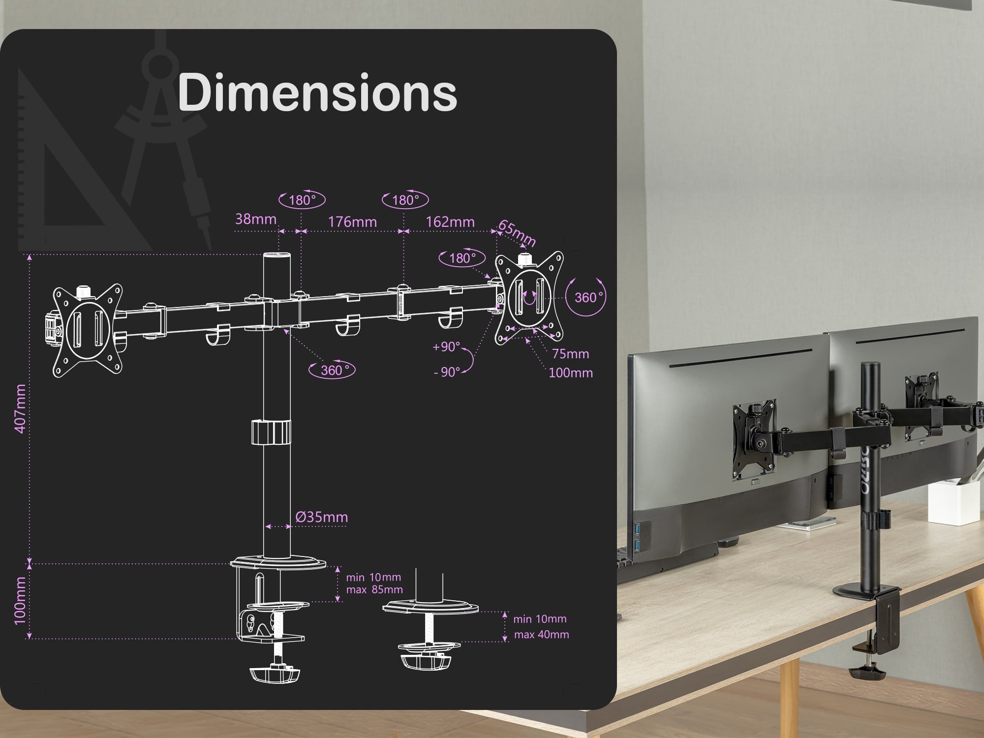 ORRO Eco Plus Gen 1 - Dual Monitor Arm