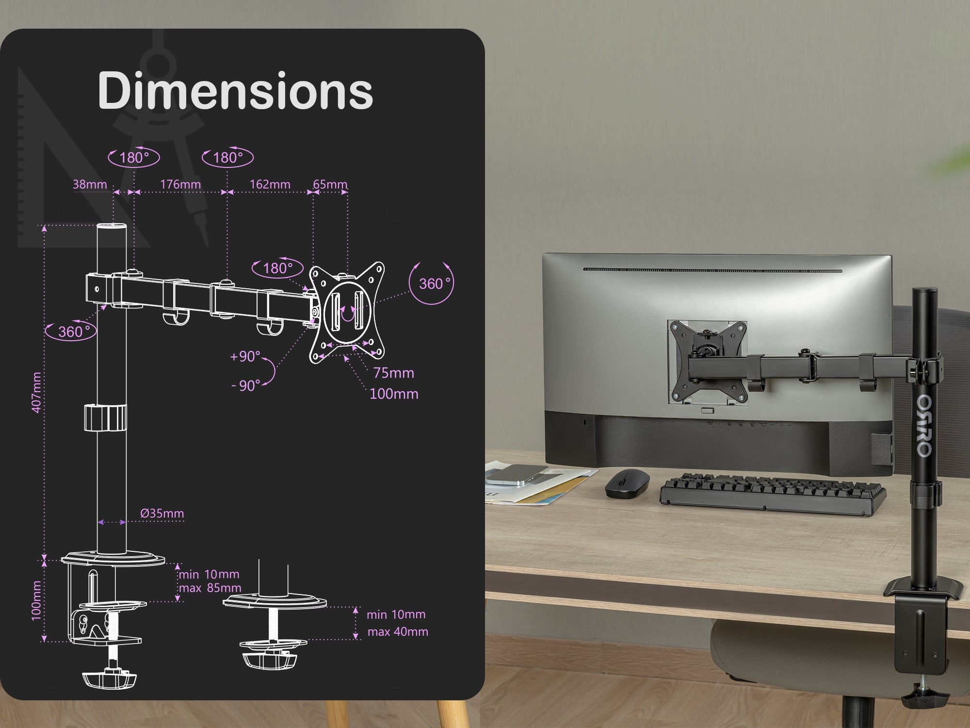 ORRO Eco Plus Gen 1 - Single Monitor Arm