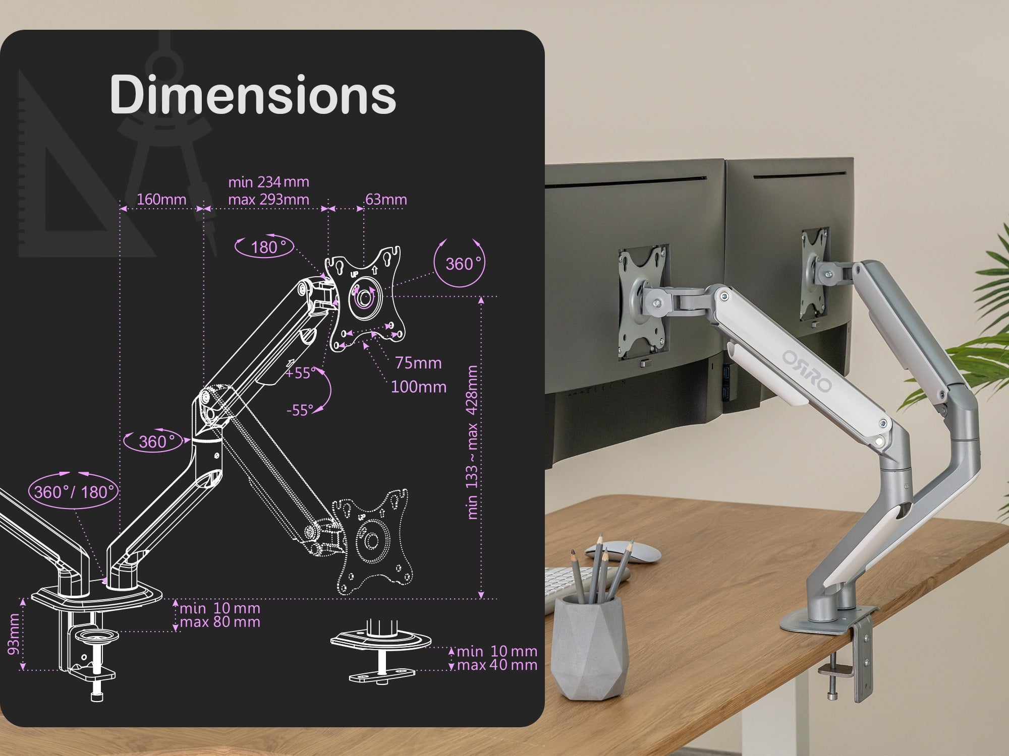 ORRO Home Premium Gen 1 - Dual Monitor Arm