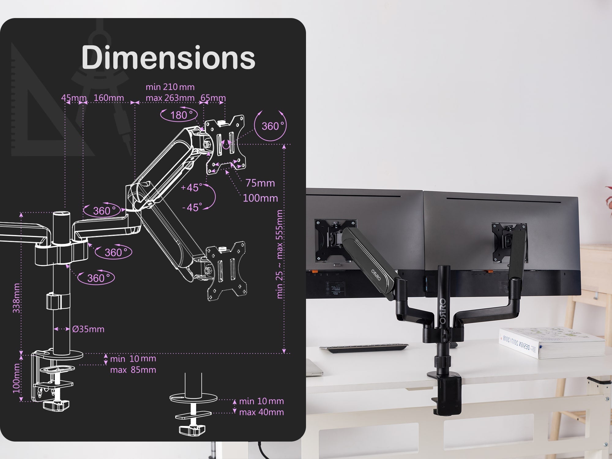 ORRO Pro Plus Gen 1 - Dual Monitor Arm