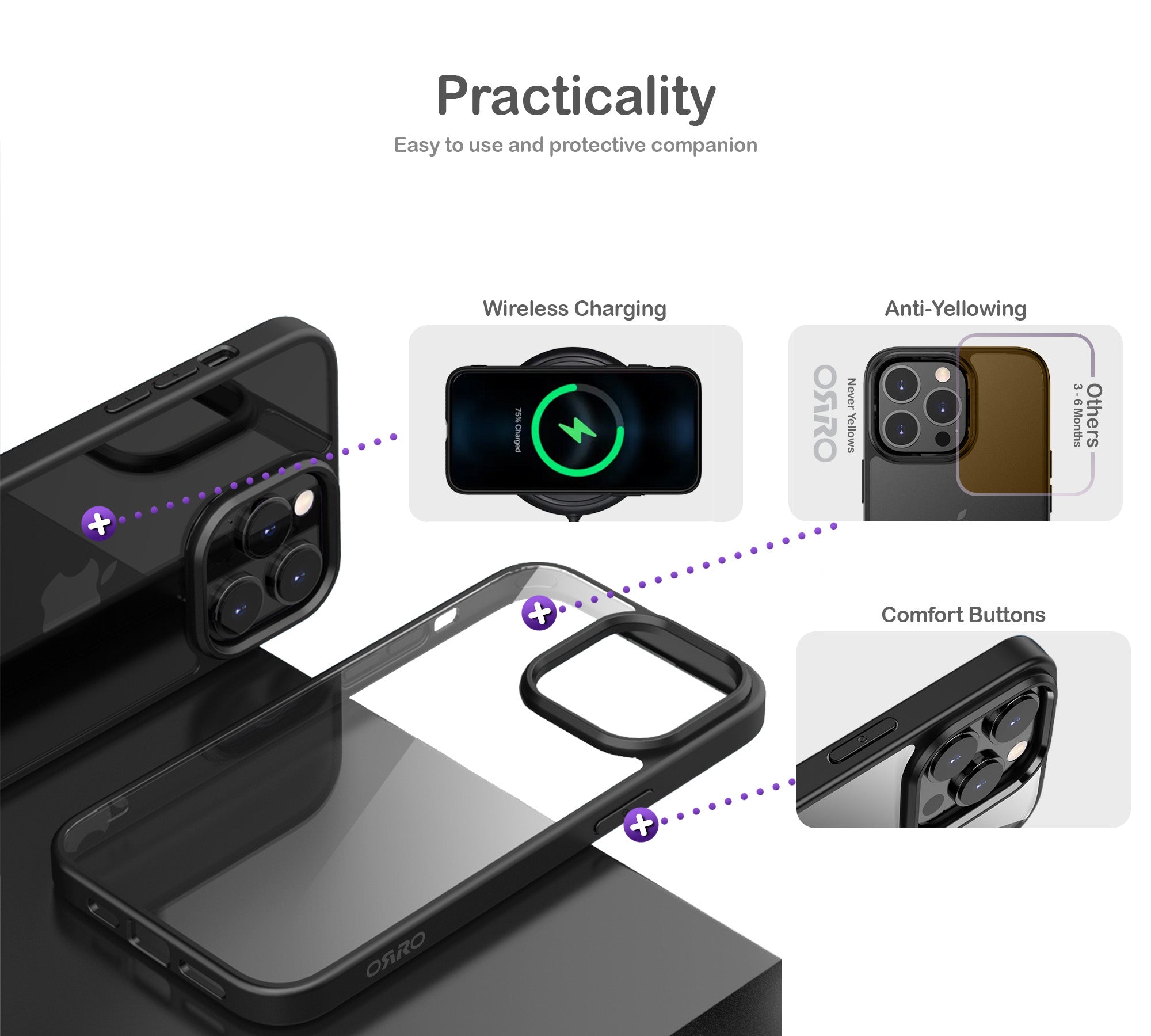 ORRO iPhone 16 Series Case - Black Edge Clear Back