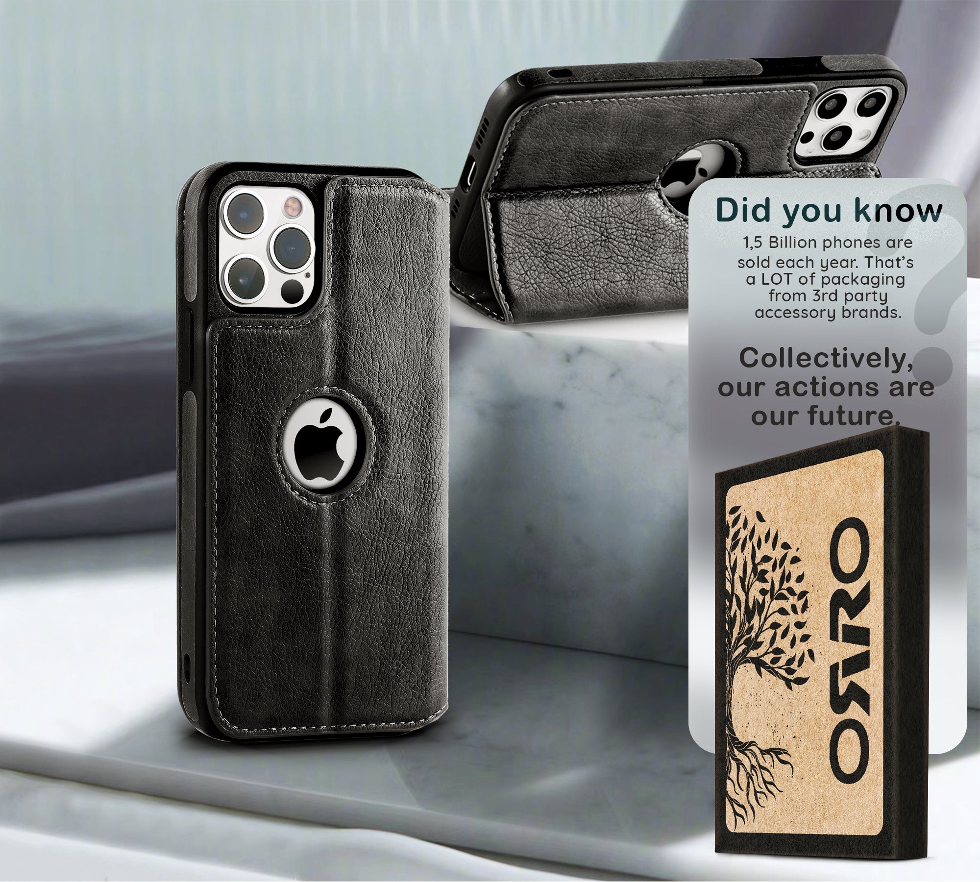 ORRO iPhone 15 Series Case - Vegan Leather Wallet Flip