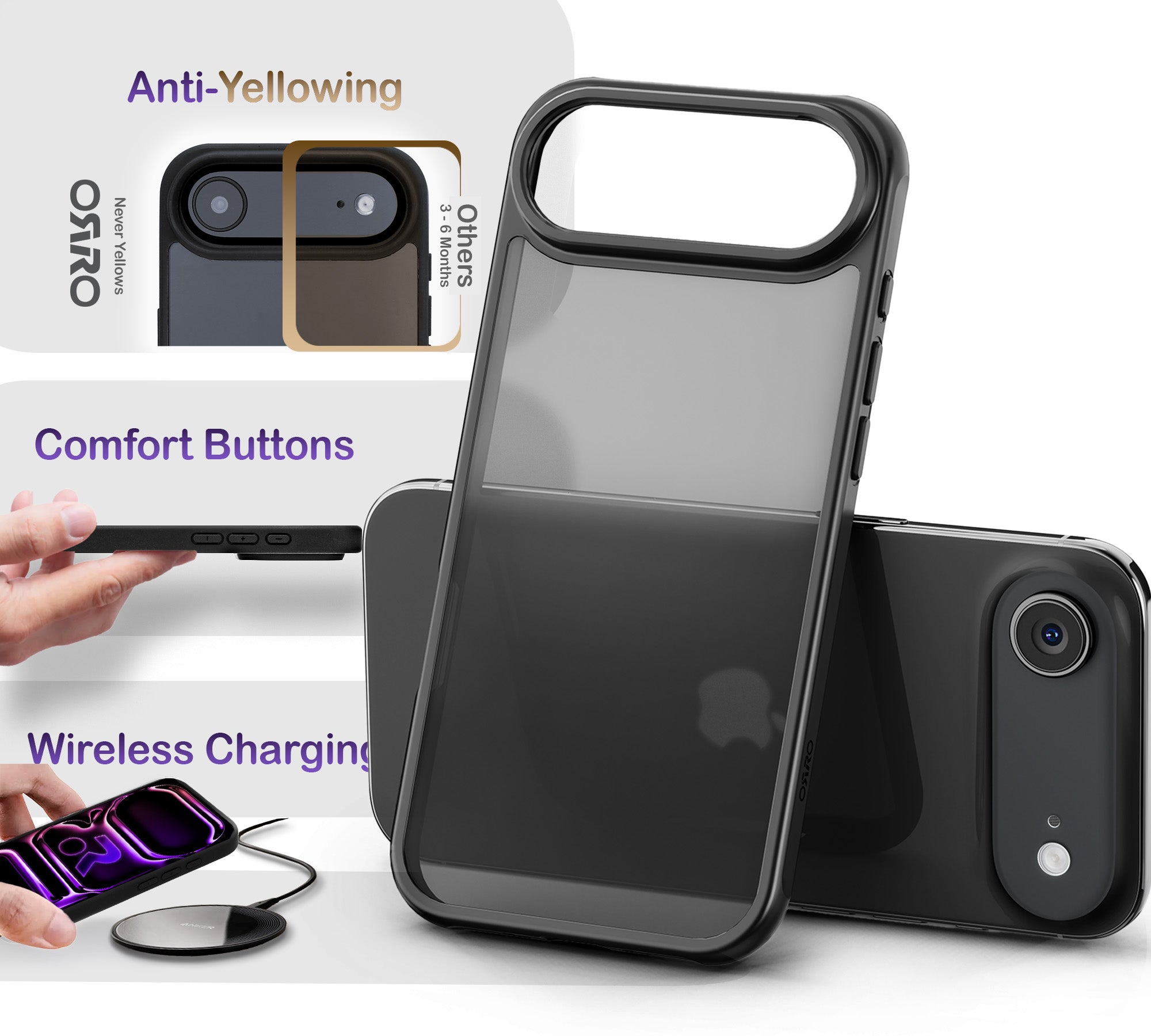 ORRO iPhone 17 Series Case - Black Edge Clear Back