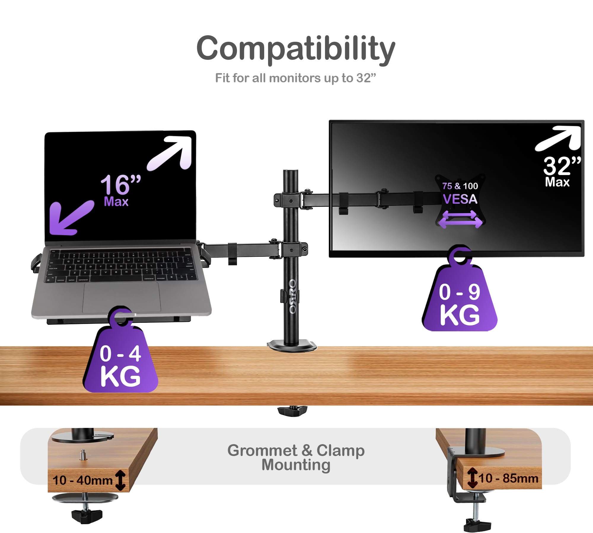 ORRO Eco Plus Gen 1 - Dual Monitor Arm with Laptop Holder