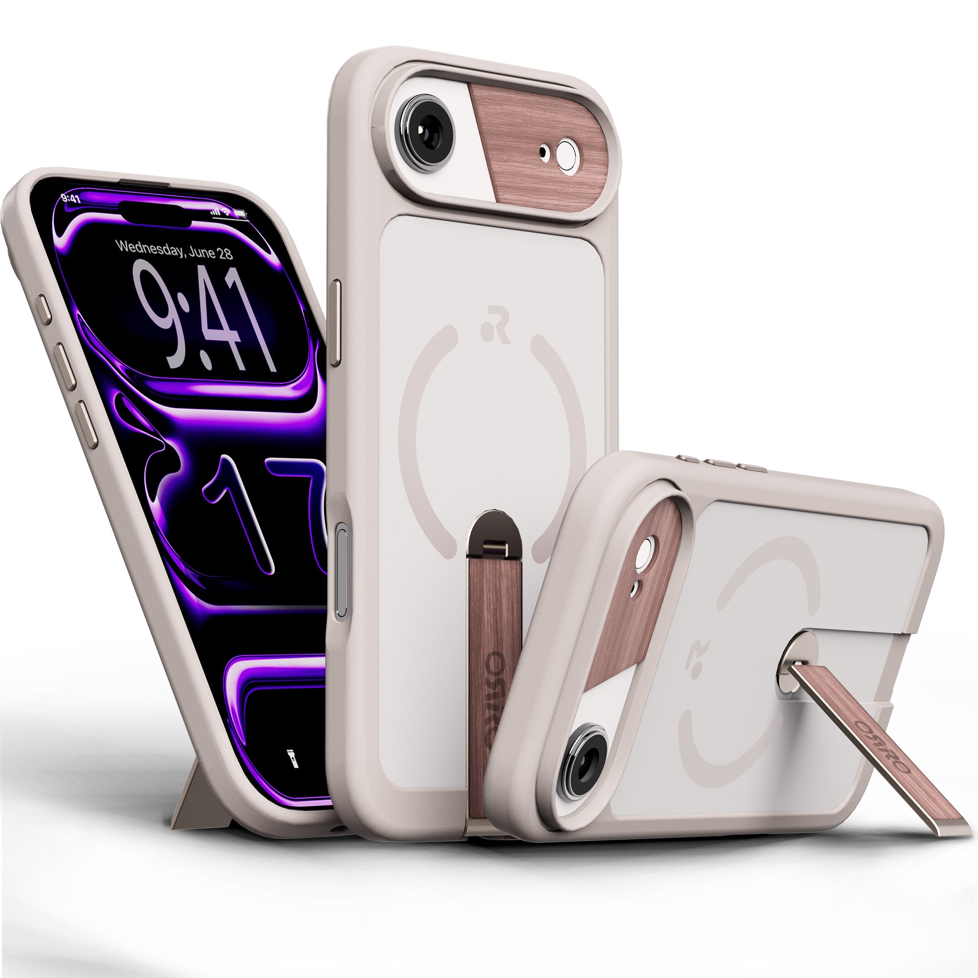 ORRO iPhone 17 Series Case - 360 Kickstand Light Wood Finish