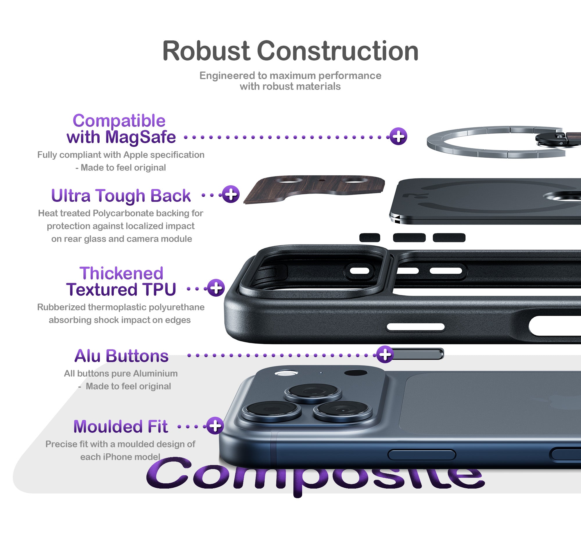 ORRO iPhone 17 Series Case - 360 Kickstand Dark Wood Finish