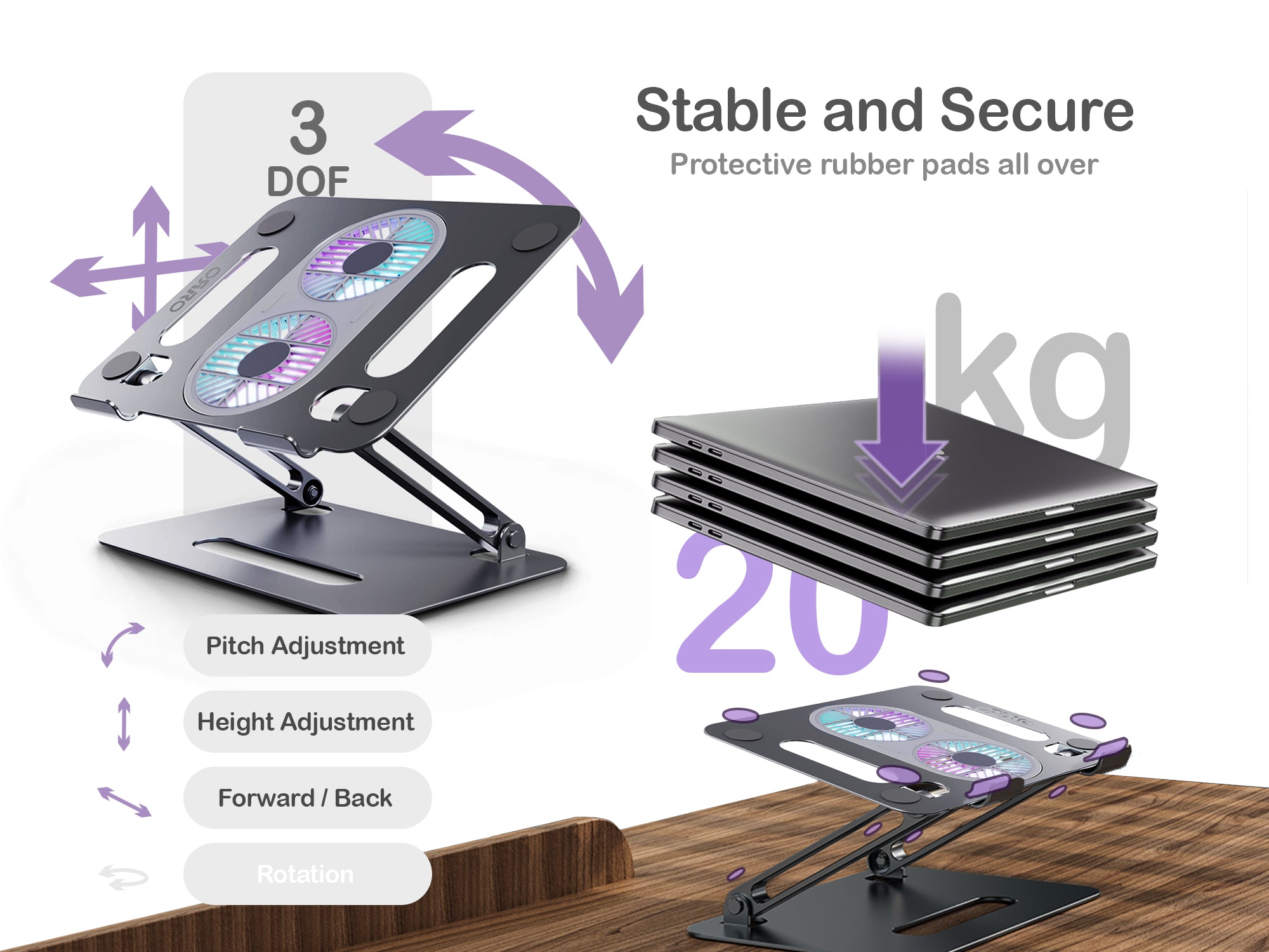 ORRO Laptop Pro Series - Adjustable Stand With Cooling Fan