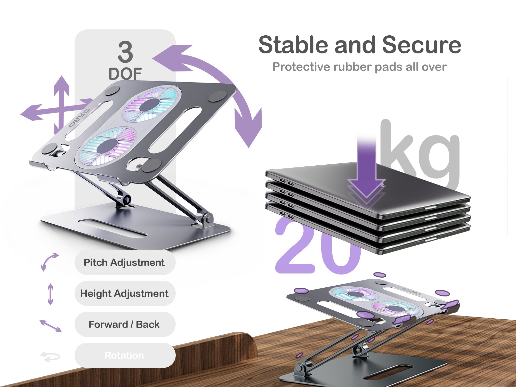ORRO Laptop Pro Series - Adjustable Stand With Cooling Fan