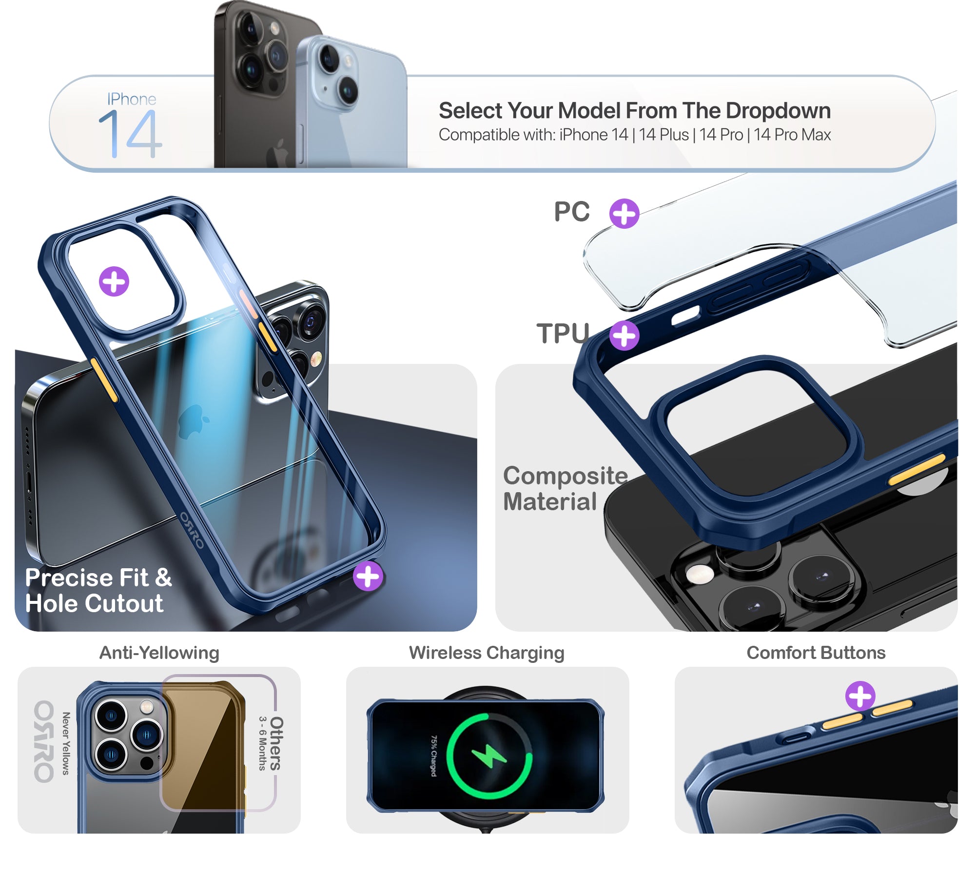 ORRO iPhone 14 Series Case - Armour Edge Clear Back