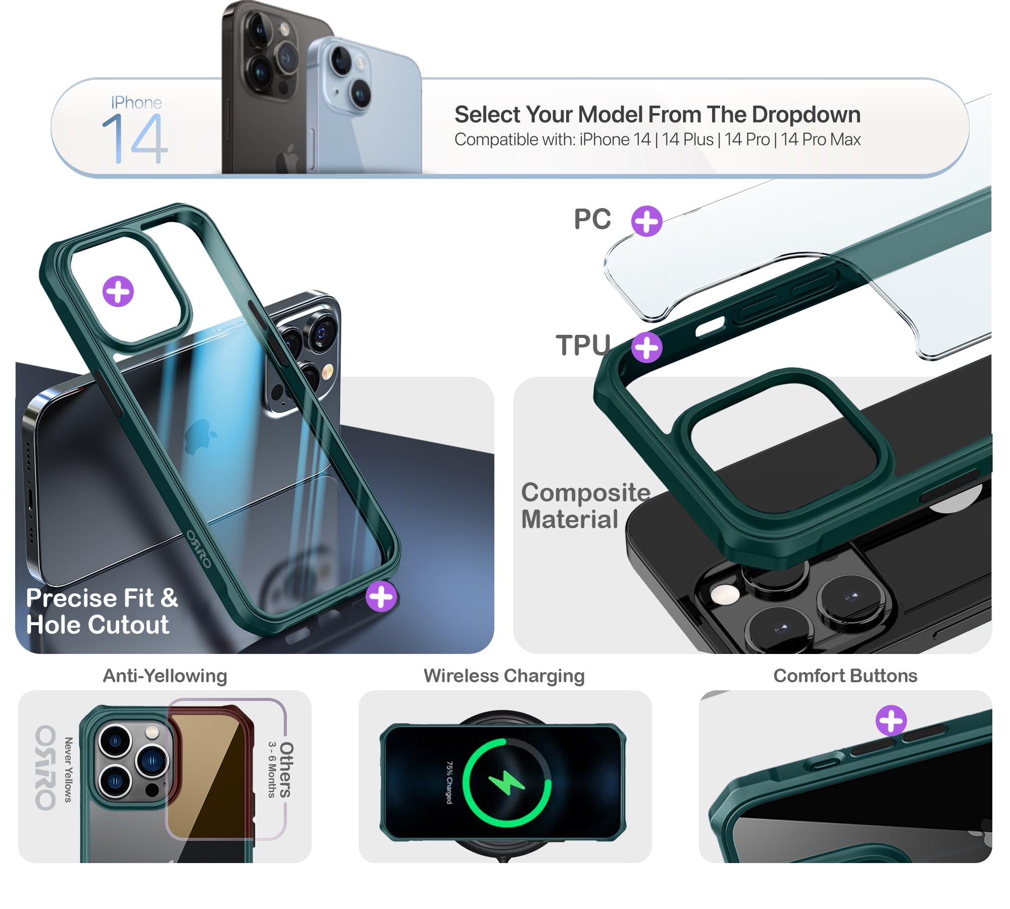 ORRO iPhone 14 Series Case - Armour Edge Clear Back