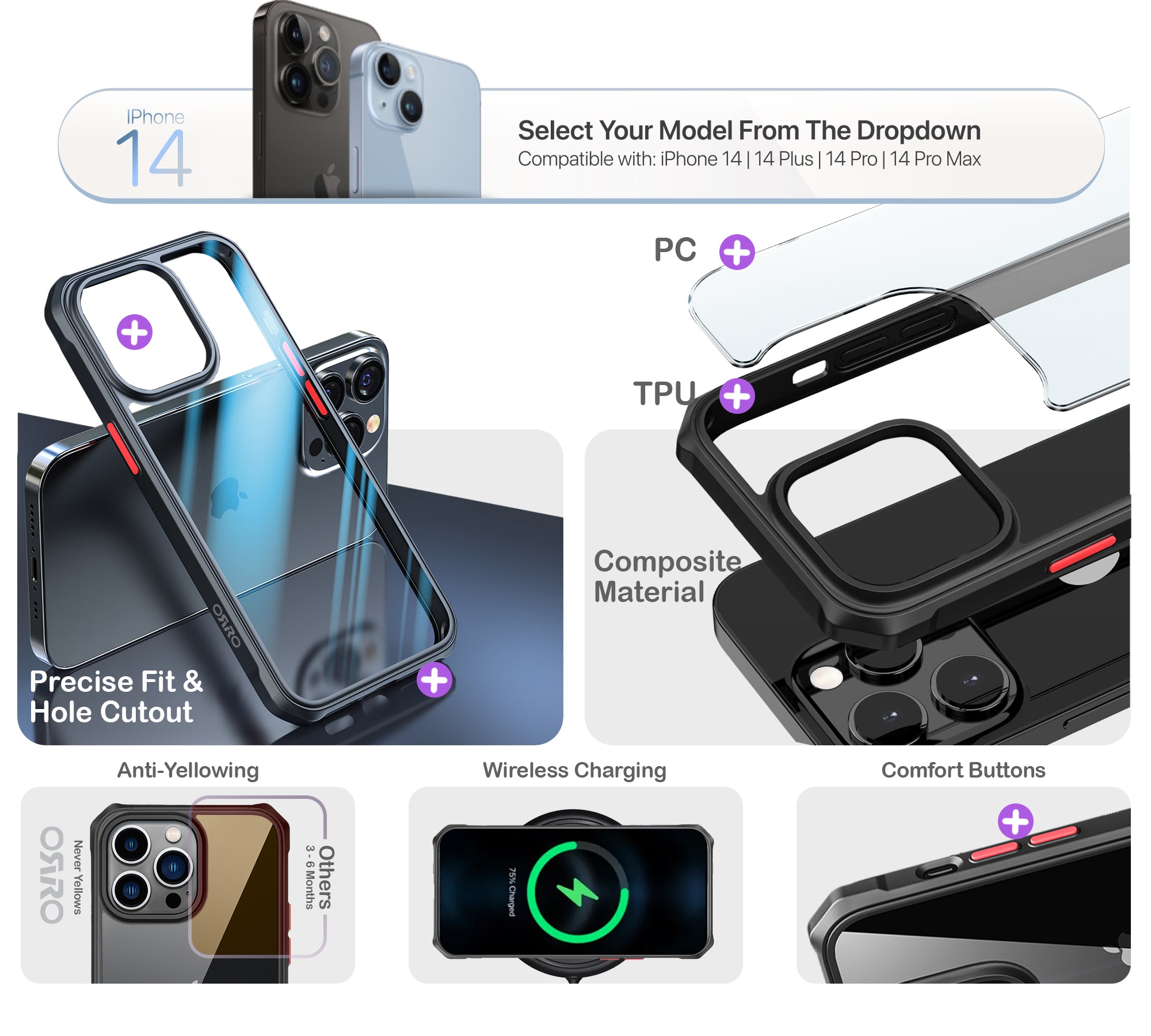 ORRO iPhone 14 Series Case - Armour Edge Clear Back