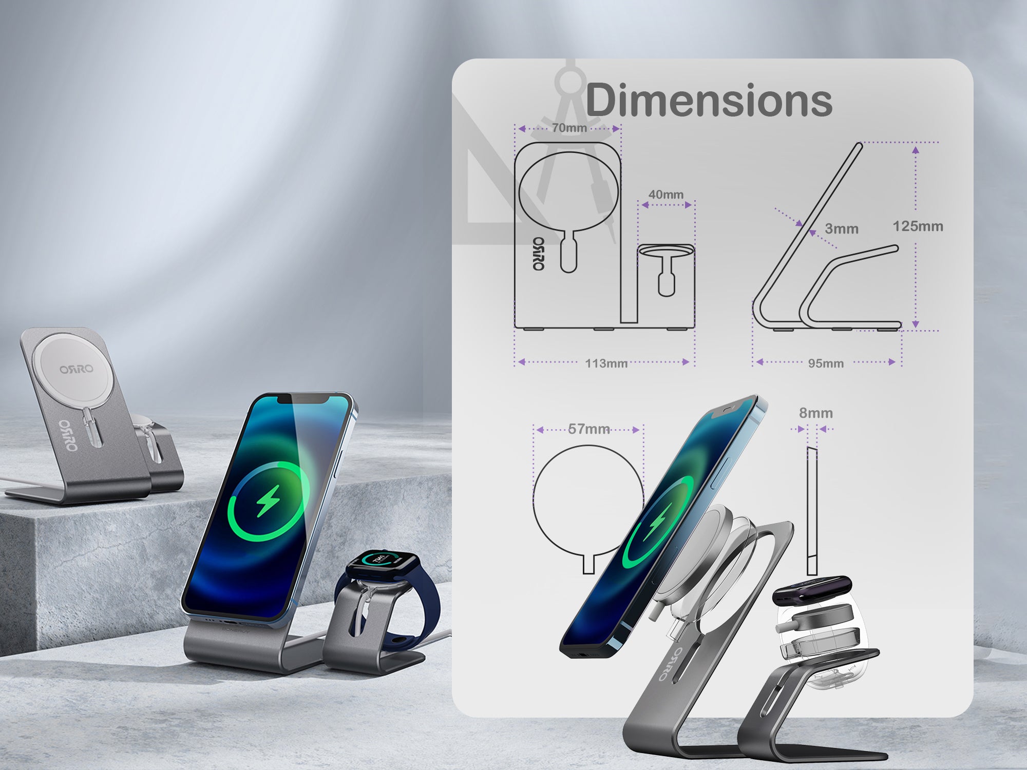 ORRO Mobile Home Plus Series - MagSafe iPhone and Apple Watch Stand