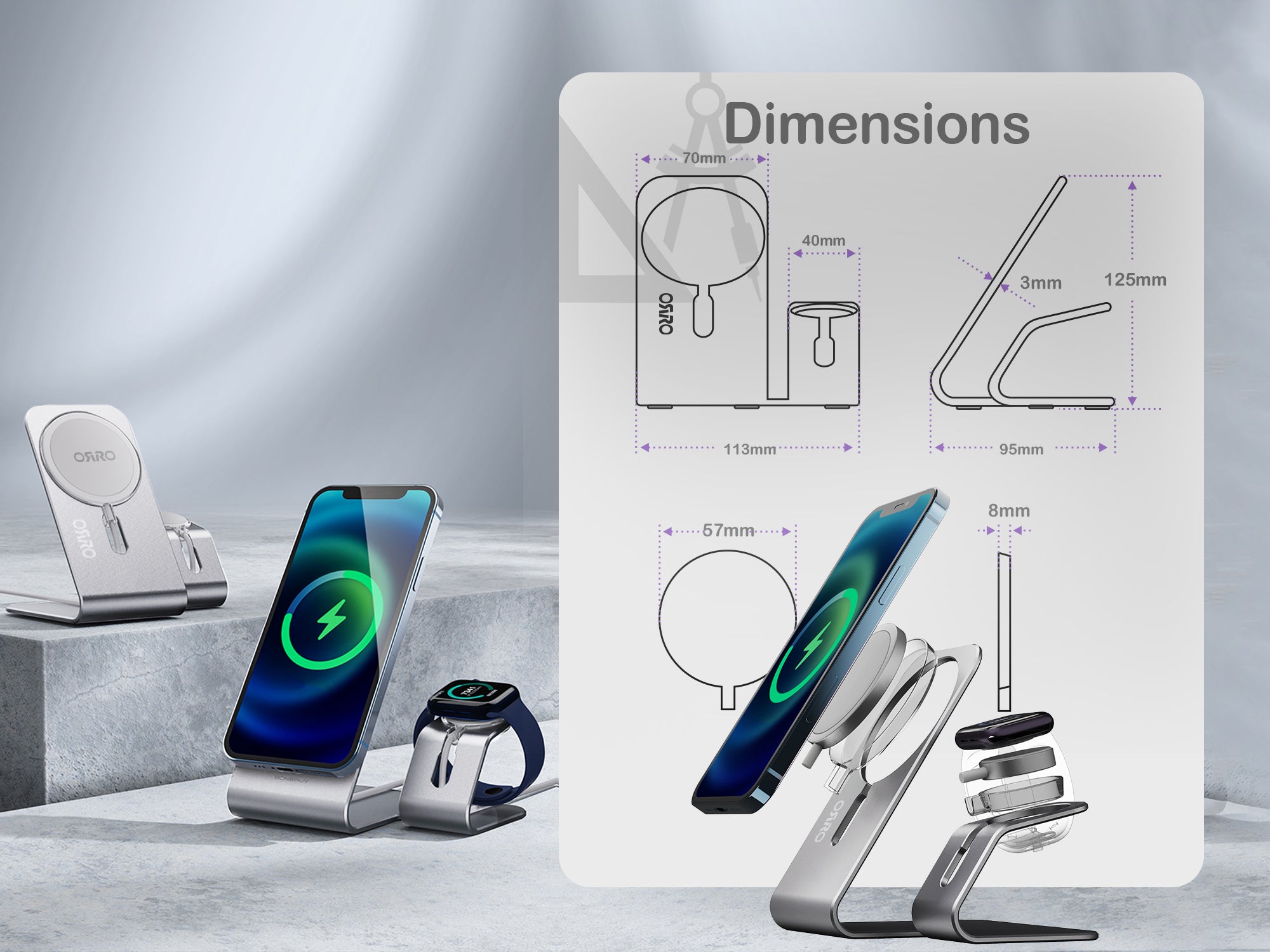 ORRO Mobile Home Plus Series - MagSafe iPhone and Apple Watch Stand