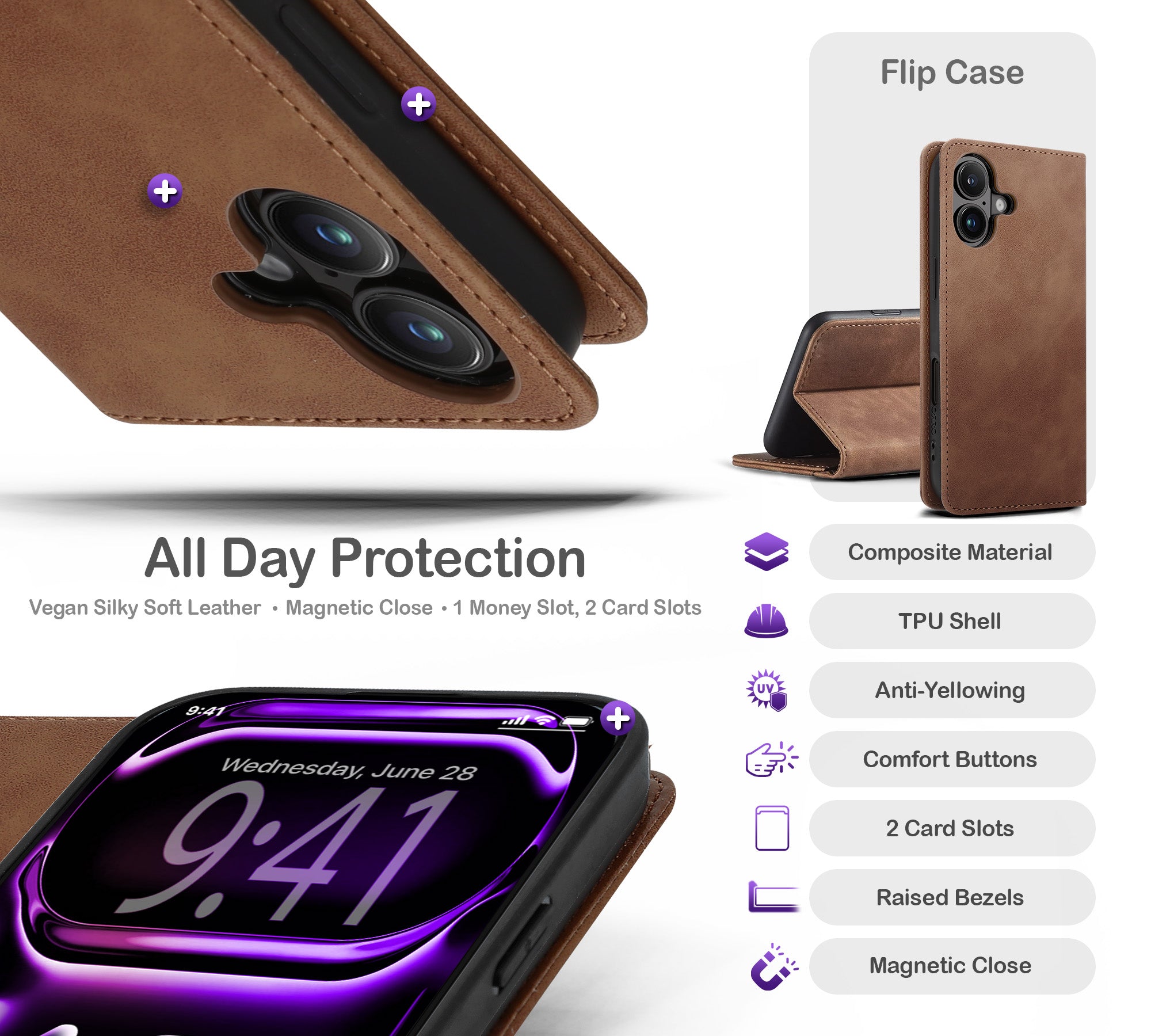 ORRO iPhone 17 Series Case - Vegan Leather Wallet Flip