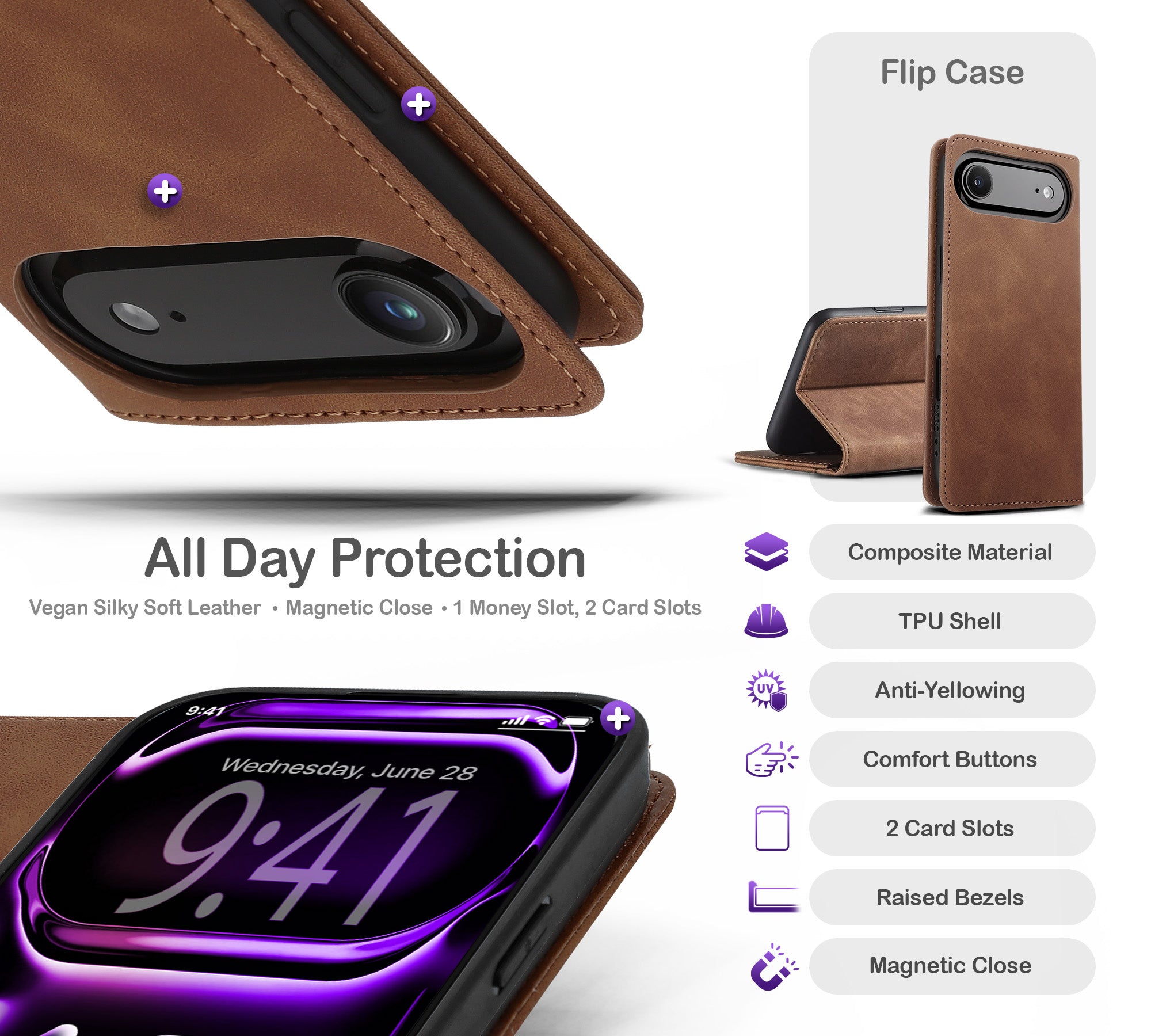 ORRO iPhone 17 Series Case - Vegan Leather Wallet Flip