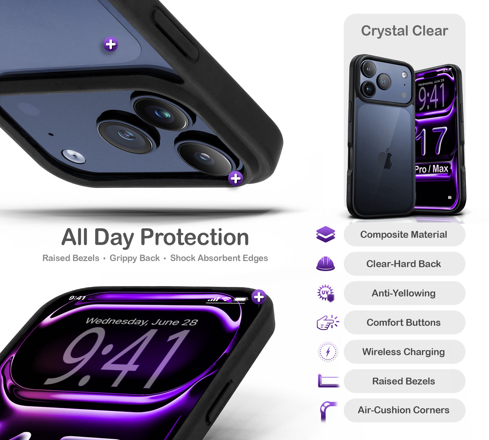 ORRO iPhone 17 Series Case - Black Edge Clear Back