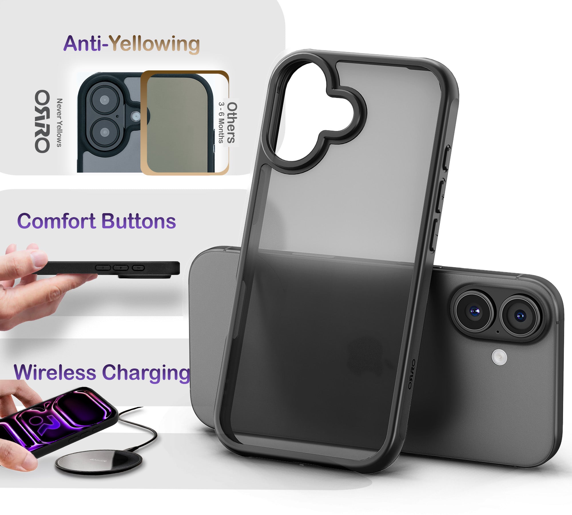 ORRO iPhone 17 Series Case - Black Edge Clear Back