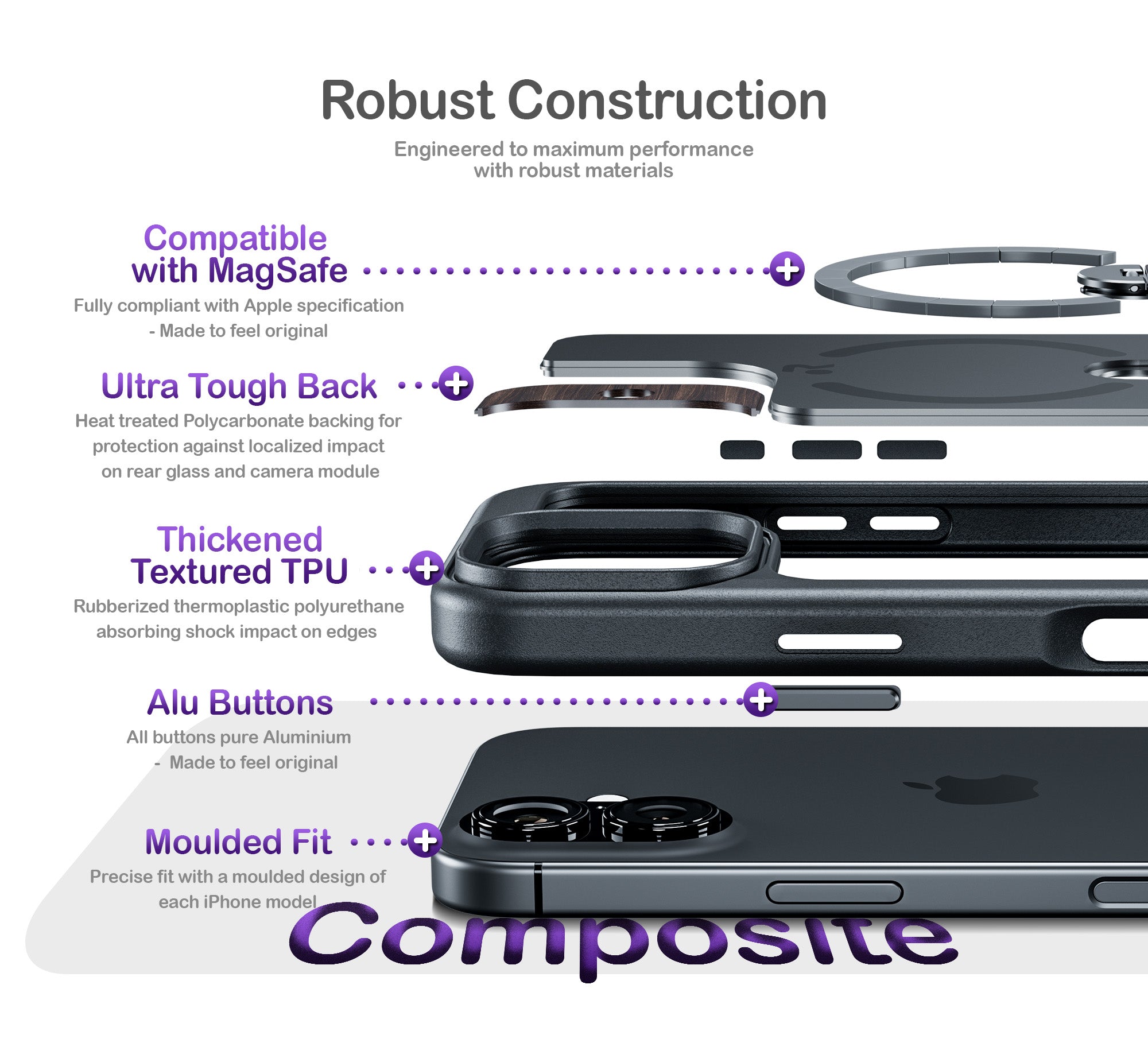 ORRO iPhone 17 Series Case - 360 Kickstand Dark Wood Finish