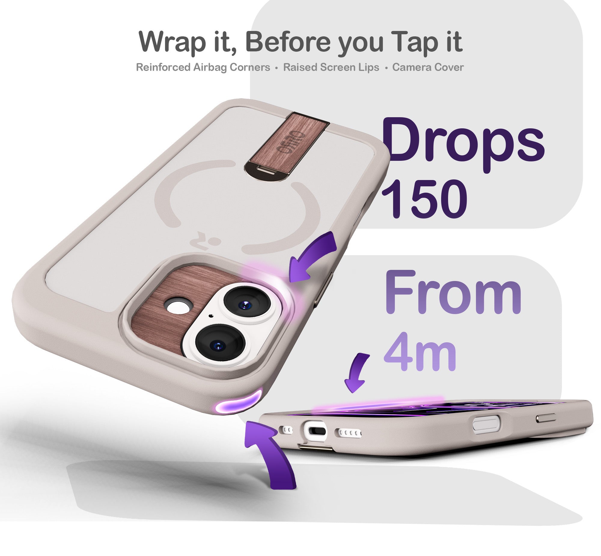 ORRO iPhone 17 Series Case - 360 Kickstand Light Wood Finish