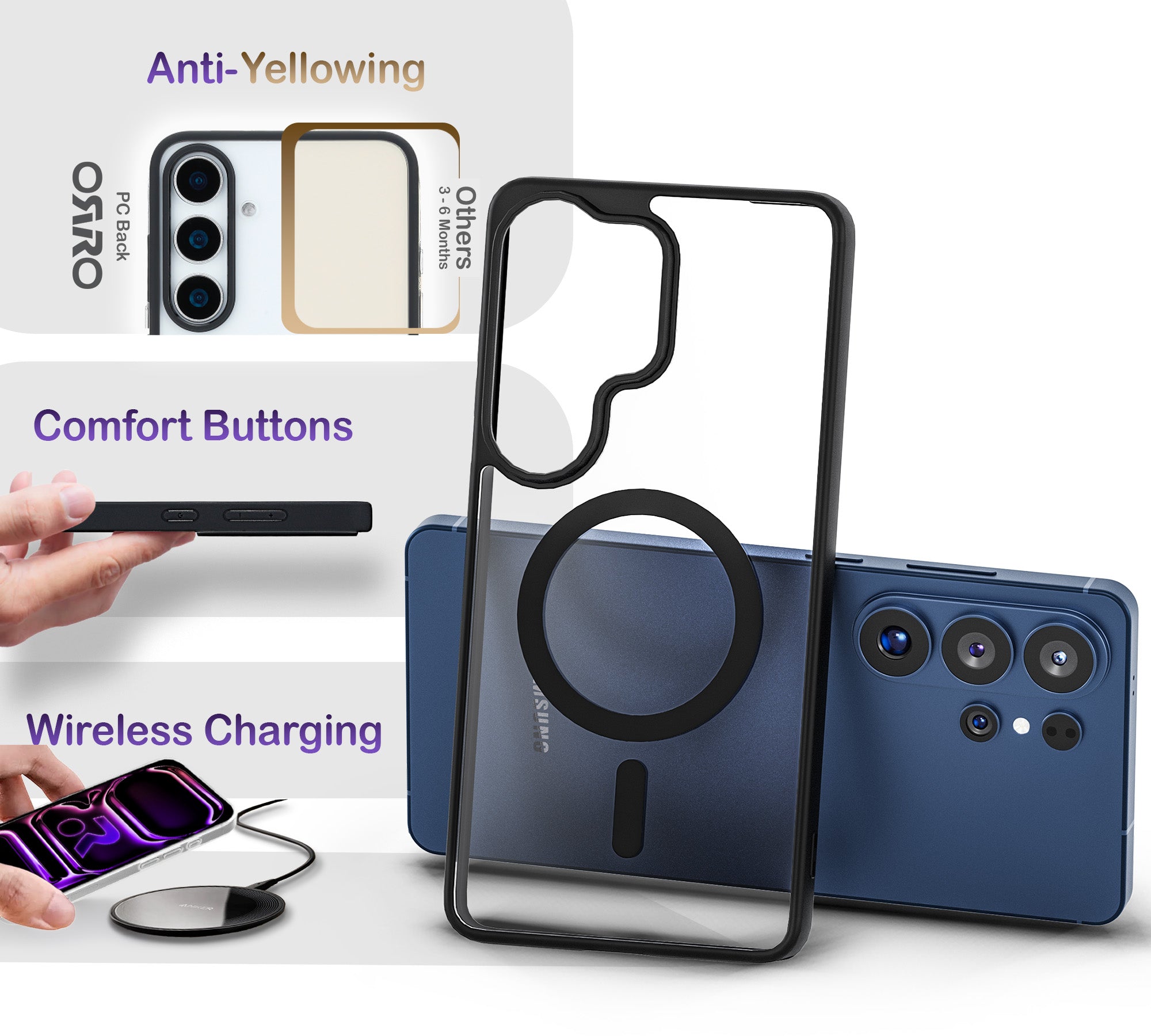 ORRO Samsung S26 Series Case - Clear MagSafe with Black Trim